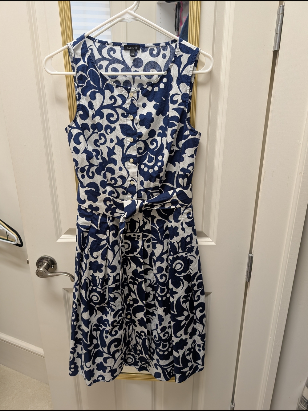 Talbots Navy and White Sleeveless Cotton Dress
